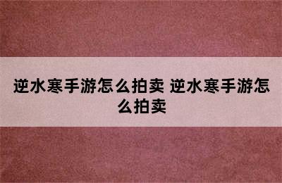 逆水寒手游怎么拍卖 逆水寒手游怎么拍卖